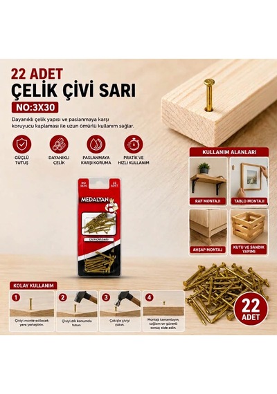 Medalyan Çelik Çivi Sarı 3cm 3 CM