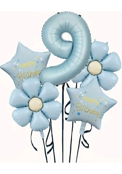 Mavi Happy Birthday 9 Yaş Folyo Balon Set Sku: Zeusstk19225fb695 .