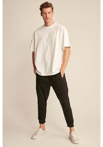 Grımelange Jett Erkek Oversize Fit %100 Organik Pamuk Kalın Dokulu Bisiklet Yakalı Beyaz T-shirt