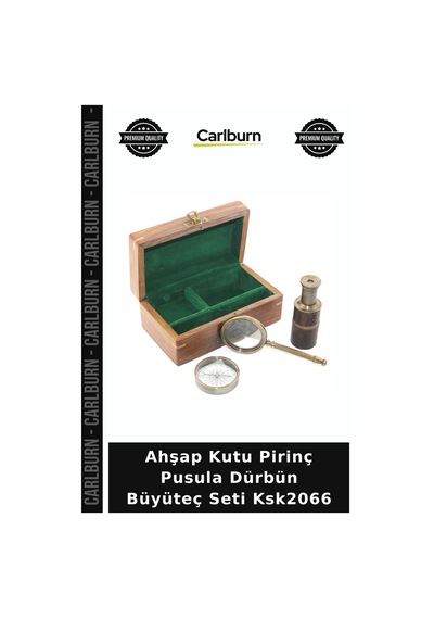 Özel Üretim Koleksiyon Dekoratif Denizcilik Ahşap Kutu Pirinç Pusula, Dürbün, Büyüteç, Seti Ksk2066