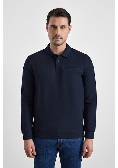 Süvari Lacivert Regular Düz Fermuarlı Polo Yaka Sweatshirt Sw2013700028-m09