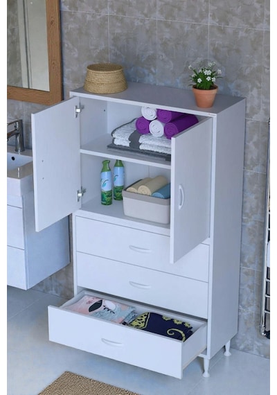 Eliusta Alia Çok Kullanışlı Dolap G:75 Cm Üst Bölme Kapaklı Alt Bölme Çekmeceli 75x138x32,5 Cm Modüler Dolap Beyaz