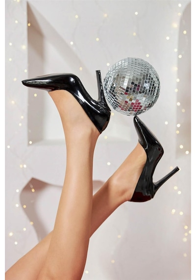 Aymood Rahat Ve Şık 11 Cm Topuklu Stiletto Siyah Rugan Kadın Ayakkabı Siyah