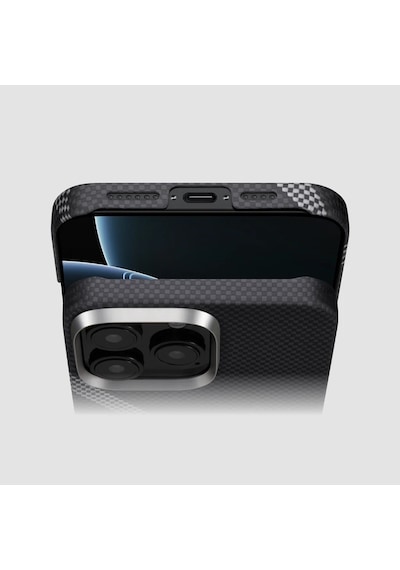 Apple Uyumlu iPhone 16 Pro Max Kılıf Magsafe Özellikli Aramid Fiber Re-tros Pitaka Tactile Woven Rebuilding Siyah