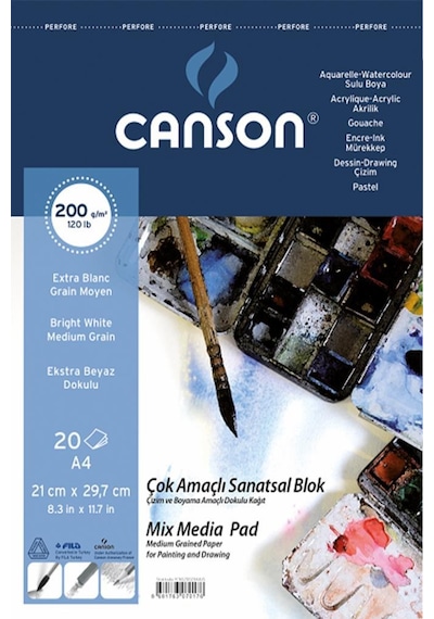 Canson 200Gr. 20 Yaprak. A4 Çok Amaçlı Sanatsal Blok