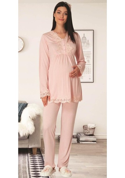 Carpediem L.R. 1501 Bayan Hamile Lohusa Pudra Pijama Takımı