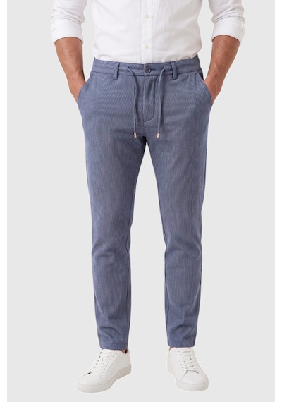 Rizzup Erkek Slim Fit Çizgili Mavi Kumaş Pantolon İpli Esnek Bel Likralı Spor Pantolon 2700240