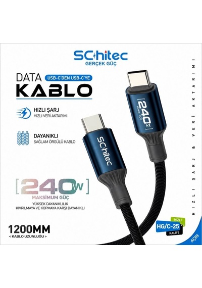 Schitec 100w 4 Çıkışlu Hızlı Şarj Başlığı Ve 240w Type-c To Type-c Süper Hızlı Şarj Kablosu