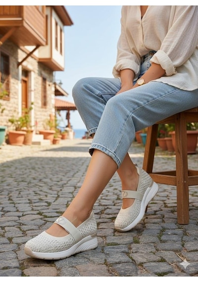 Guja 26y305-2 Rahat Taşlı Tekstil Baletli Kadın Ayakkabı Bej