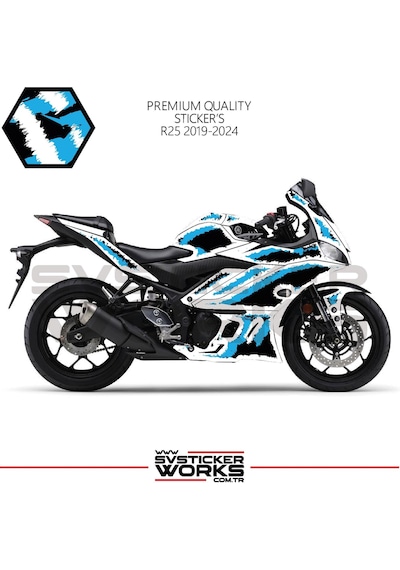 Yamaha R25 Kaplama Sticker Air Brush Motor Kaplama Modeli Hazır Kit 2019 / 2024 Uyumlu Mavi