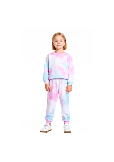 Frm Kız Çocuk %100 Pamuklu Batik Desenli Sweatshirt Ve Eşofman Altı T Pembe