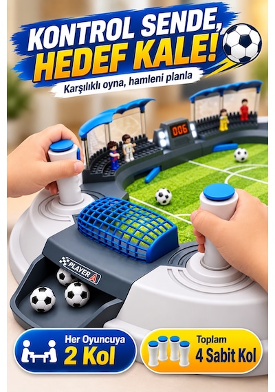 Büyük Boy Masaüstü Futbol Oyunu 70,5 Cm 2 Kişilik 4 Kontrollü Mini Stadyum 8 Figürlü Çocuk Oyun Seti