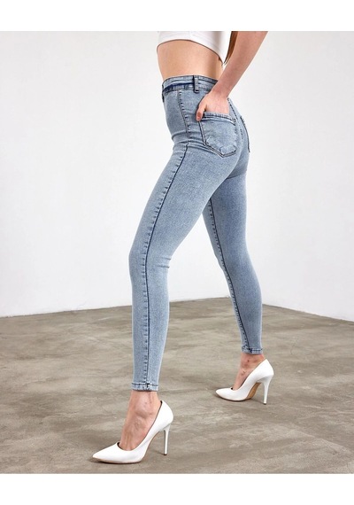 Kar Yıkama Yüksek Bel Skinny Fit Jean Likralı Önü Cepsiz Tayt Pantolon Kar Yıkama