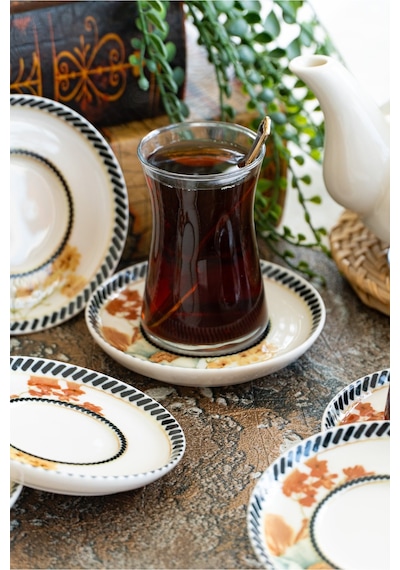 Demet 6 'lı Porselen Çay Tabağı Seti Çok Renkli