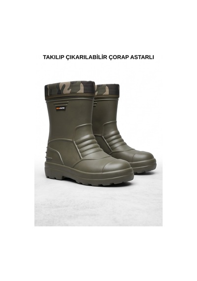 Rainguard Takılıp Çıkarılabilir Çorap Astarlı Kamuflaj Detaylı Kısa Yağmur Çizmesi Yeşil
