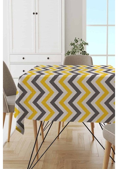 Sarı Zigzag Desenli Dokuma Leke Tutmaz Masa Örtüsü Mso137n11