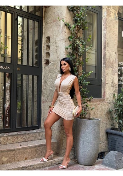 Havens Fauna Boyundan Bağlamalı Elbise Krem
