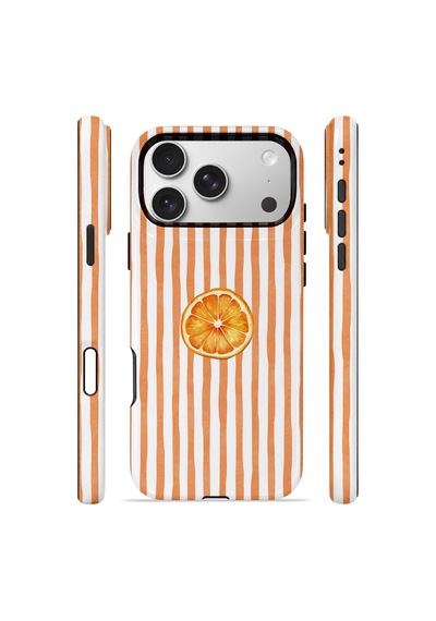 Apple iPhone Uyumlu 17 Pro Max Vorian Çift Katmanlı Magsafe Kılıf Orange Slice Stripe