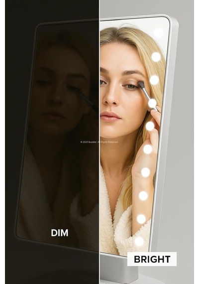 Led Işıklı Makyaj Aynası Dokunmatik 3 Işık Modlu Ayarlanabilir Oynar Başlıklı Masa Üstü Ayna Beyaz Işık Gün Işığı Sıcak Işık