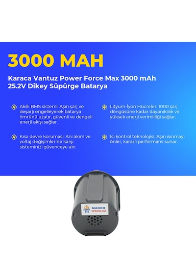 Karaca Vantuz Power Force Max 3000 Mah 25.2v Dikey Süpürge Batarya
