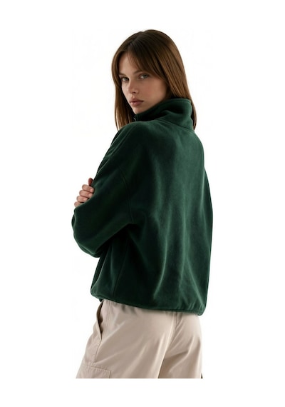 Hiccup Busem Kadın Yarım Fermuarlı Kısa Sweatshirt Yeşil
