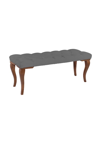 Gazzini Classic Lükens Gürgen Ayak Chester Model Kapitoneli Gri Puf Bench - Ceviz Ayak