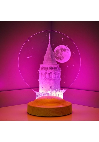 3D 3 Boyutlu Led Lamba Galata Kulesi Özel Hediye Gecelambası