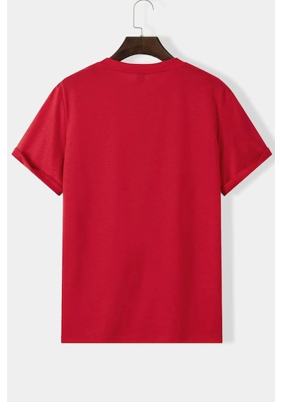 Unisex Saturn Baskılı T-shirt Kırmızı