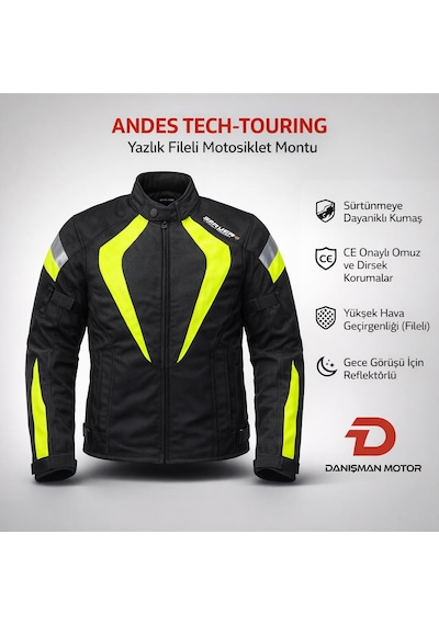 Andes Tech-touring Yazlık Fileli Motosiklet Montu Siyah/fosforlu Sarı
