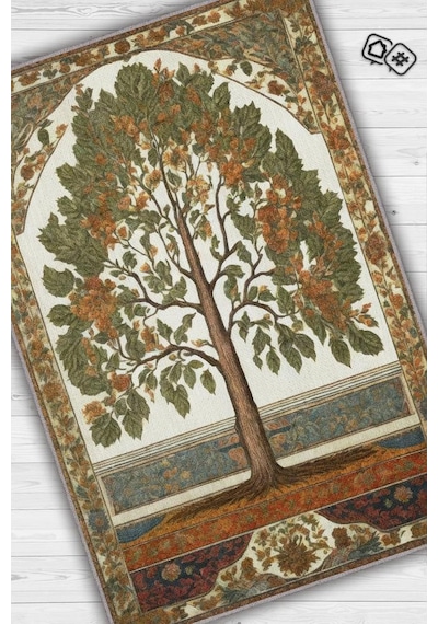 Homshtag Art Deco Kavak Ağacı Vintage Halı Görünümlü Dijital Baskı Renkli Halı,rustik Çiçekli Halı Çok Renkli