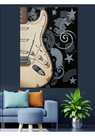 Ahşap Tablo Siyah Beyaz Gitar Desenleri Aşk Temalı Tablolar