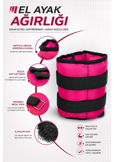 Spor Byfit 2,5 Kg x 2 Adet Pembe El veya Ayak Bileği Ağırlığı Pembe