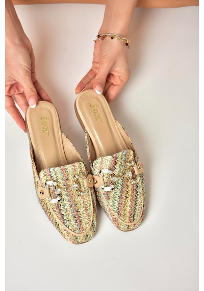 Fox Shoes U250009117 Renkli Hasır Kadın Terlik Renkli-hasır Çok Renkli