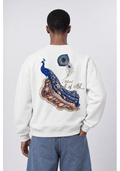 Respire Erkek Natural Patch Detaylı Oversize Sweatshirt Ekru