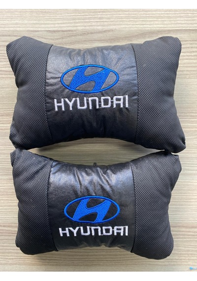 Hyundaı Nakışlı Mavi Dikiş Oto Boyun Yastığı Ön 2 Koltuk Uyumlu