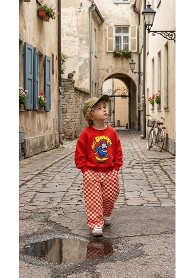 Go Bananas Baskılı Sweatshirt Muz Desenli Eşofman Kız & Erkek Çocuk 3ip Alt Üst Takım Kırmızı Go Bananas Baskılı Sweatshirt Muz Desenli Eşofman Kız & Erkek Çocuk 3ip Alt Üst Takım Kırmızı