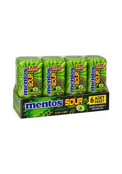 Mentos Sour Yeşil Elma Aromalı Şekersiz Tatlandırıcılı Ekşi Draje Sakız 56 Gr X 6 Adet-440
