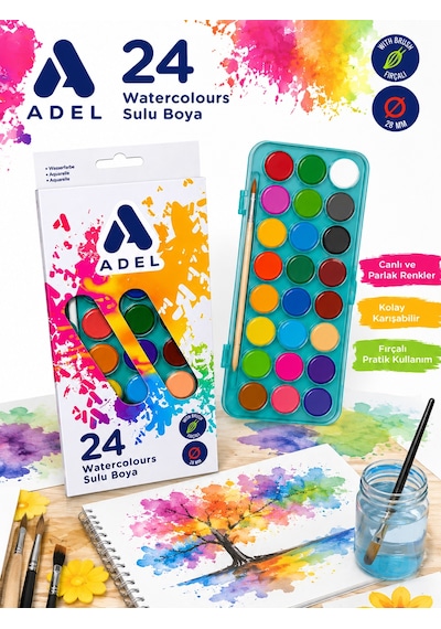 Adel Sulu Boya 24 Lü Çok Renkli
