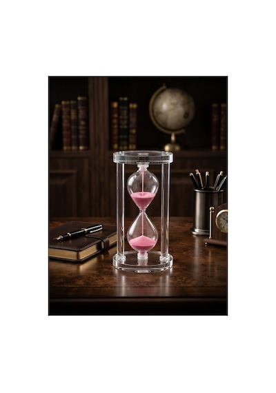 Modern Ofis Masa Üstü Biblosu Cam Kum Saati 10 Dakikalık Zamanlı Pembe Kum Dekoratif Hediye 14.5x8cm Biblo