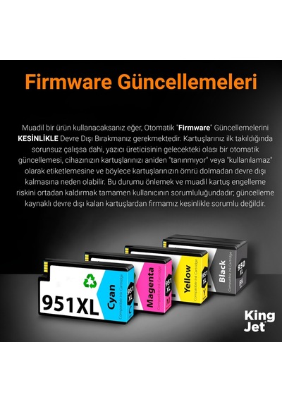 Kingjet Hp Uyumlu 950xl Yüksek Kapasiteli 4 Renk Takım Çipli Uyumlu Kartuş