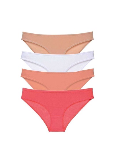 4 Adet Süper Eko Set Likralı Kadın Slip Külot Ten Beyaz Pudra Fuşya Beden: M Standart