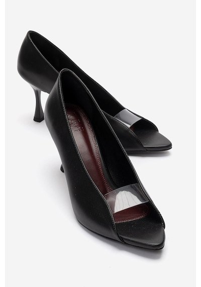 Luvishoes Varelıa Siyah Cilt Şeffaf Bantlı Kadın Topuklu Ayakkabı