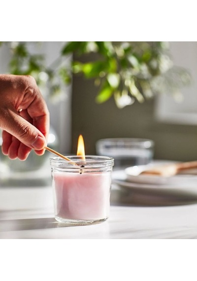 Ikea Lugnare Cam Kaplı Kokulu Mum 7,5 X 7 Cm Yasemin Pembe