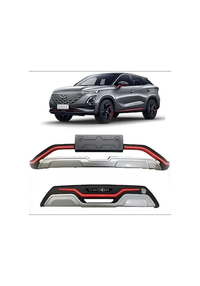 Autogp Chery Omoda 5 Ön Ve Arka Tampon Koruma Difüzör Plastik Kırmızı Detaylı 2022+ Agp-bg-chr-171723