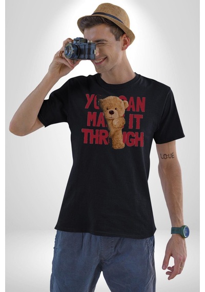 Bunu Alabilirsin Çantadan Çıkan Ayı Unisex Unisex Siyah Organik Baskılı T-shirt Penye Yüksek Kalite Siyah