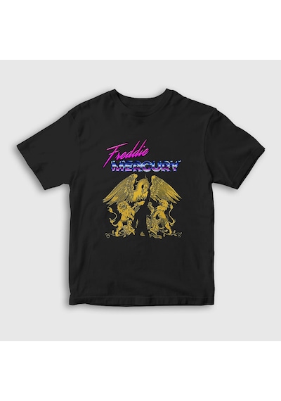 Presmono Unisex Çocuk Queen Freddie Mercury T-shirt Siyah