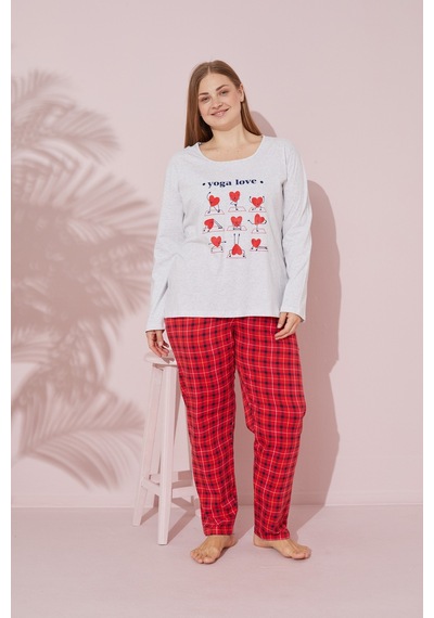 Siyah İnci Pamuklu Curve Büyük Beden Battal Boy Örme Pijama Takım 24240685 Gri