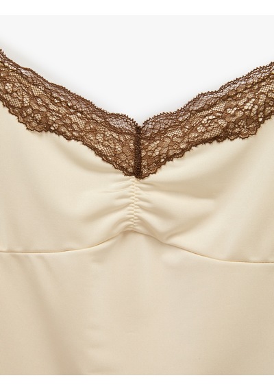 Koton Dantel Detaylı İnce Askılı Rahat Kesim Pijama Üstü Sarı 6slk90052mk