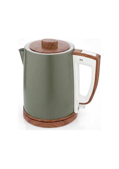 Egetürk TeaDem Style Ahşap Görünümlü Çay Makinesi Çaycı 2000W 1.7L Kettle 1.2L Demlik 304 Çelik Gövde Neft Yeşili