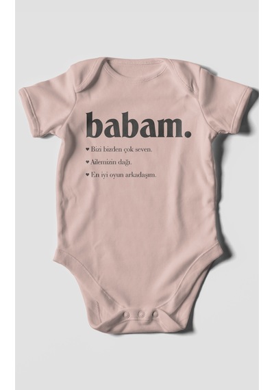 Babam Baskılı Bebek Zıbını Çıtçıtlı Body 8 Renk %100 Pamuk Kısa Kol Pastel Pembe